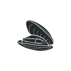 Clam Ocean Icon Silhouette Illustration. Seafood Vector Graphic Pictogram Symbol Clip Art. Doodle Sketch Black Sign.
