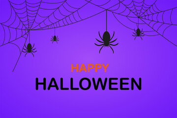 Purple Halloween background with spiders and cobwebs. Vector graphics