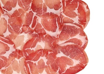 Slices of Coppa or Capocollo, traditional Italian and french pork cold cut  made from the  dry...