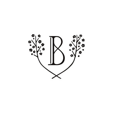 花で装飾した頭文字Bのロゴデザイン