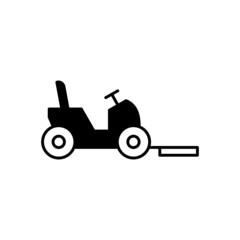 Riding Lawn mower icon in solid black flat shape glyph icon, isolated on white background 