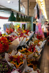 Bouquets of colorful flowers at the flower shop