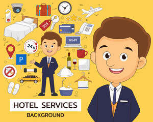 Hotel services concept background. Flat icons.