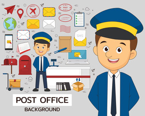 Post Office concept background. Flat icons.