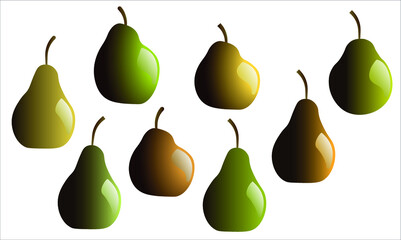 Glänzende Birnen, verschiedene Formen und Farben