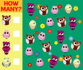 Naklejka premium Cartoon Illustration of Educational Counting Activity Game for Children with Bird Characters