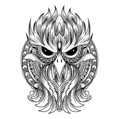 tattoo and t shirt design owl mandala ornament line art black and white