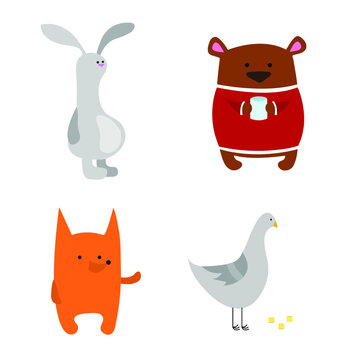 Set of animals | Dove | Bear | Bunny | Fox 