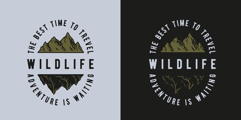 Obraz premium Mountain camping for travel print. Hill hiking and expedition for traveler and tourist. Graphic design for outdoor adventure. Sport activity