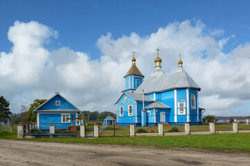 Church of the Kazan Icon of the Blessed Virgin, St. Kazan Church, Pishcha, Shatsk National Natural Park, Volyn region, Ukraine. Wooden religious building.