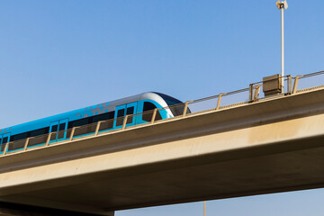 Dubai, UAE - 06.27.2021 - Shot of a Dubai metro train. Transportation