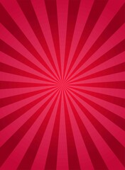 Sunlight rays vertical poster. Red burst background. Vector illustration.