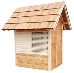 Wooden shed or log cabin house isolated on white background