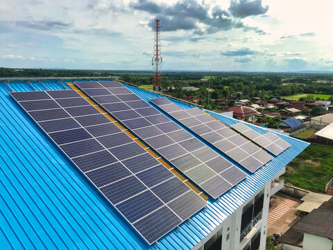 Photovoltaic Power Plant On The Roof Of A Residential Building On Sunny Day - Solar Energy Concept Of Sustainable Resources, Solar Power, Photo From Smart Phone