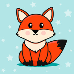 Cute fox character. Vector illustration for birthday invitations, cards and stickers. Kawaii foxes icons set. Editable element