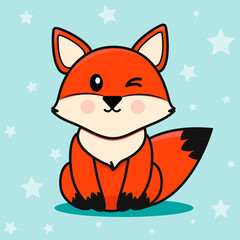 Cute fox character. Vector illustration for birthday invitations, cards and stickers. Kawaii foxes icons set. Editable element