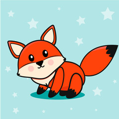 Cute fox character. Vector illustration for birthday invitations, cards and stickers. Kawaii foxes icons set. Editable element