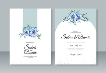Watercolor flower painting for wedding invitation card template