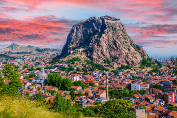 Afyon Castle and Afyon City view from Hidirlik Hill 