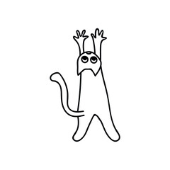 Single hand drawn cat in a funny pose. Doodle vector illustration. Isolated on a white background.