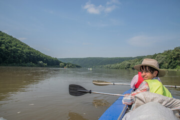 Dniester. Ukraine. June 22, 2021; Kayaking on the river.