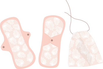 Eco periods. Reusable menstrual pads. Eco-friendly, plastic free concept. Isolated on white background.