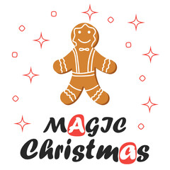 red striped Christmas and New Year's minimal simple postcard with gingerbread man and space for your text.