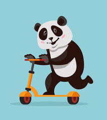 Panda riding scooter. Funny animal in cartoon style.