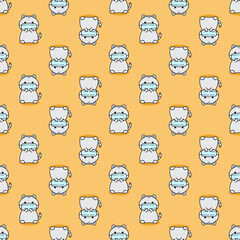 Cat seamless pattern, Cute cats wear a masks on orange background.