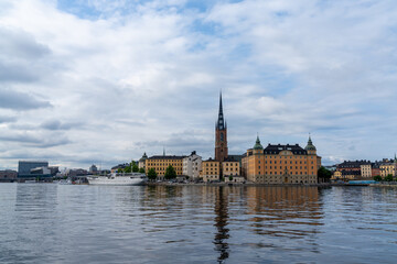 Fototapeta na wymiar Stockholm cityscape of Gamla Stan and the Riddarholmen church