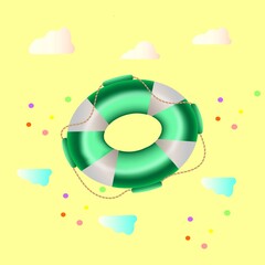 Fototapeta premium the summer green life buoy on the yellow background