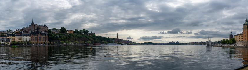 panorama cityscape of Stockholm on an overcast summer day
