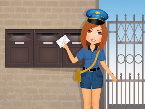 illustration of woman delivering mail