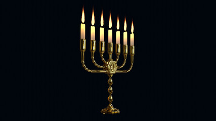 gold ornamental menorah light isolated - conceptual object 3D illustration