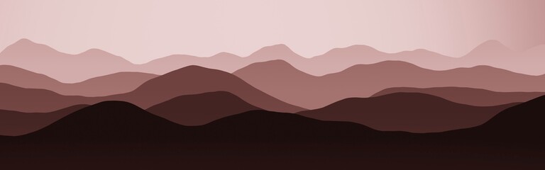 beautiful red flat of mountains slopes in the clouds digital graphic background illustration