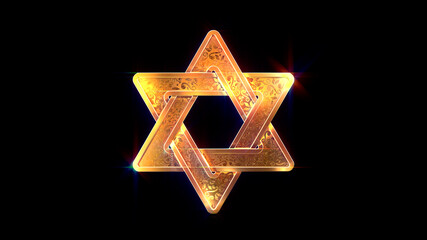 golden decorative tracery david star isolated. computer generated object 3D illustration