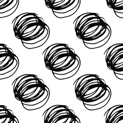 Trendy black and white graphic seamless pattern with strokes and stains. Minimalist Scandinavian style. Vector abstract background with hand painted lines. Design for wrapping paper, prints, fabrics