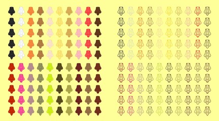 Set of penis icons in different colors with fill and outlines and only with outline