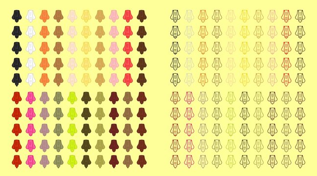 Set of penis icons in different colors with fill and outlines and only with outline