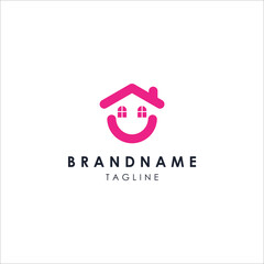 Minimal Modern Icon for House and smile Clean Home logo can be used for multiple businesses.