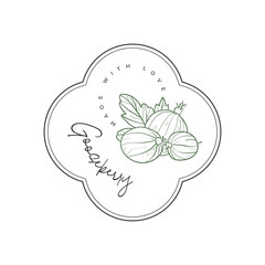 Healthy food logo template. Hand drawn illustrations for for restaurant, bar, vegan, healthy and organic food, market, farmers market, cooking school, food truck, delivery service.