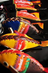 Obraz na płótnie Canvas Handmade leather keychain fish pattern philippine style souvenir gift toys at handicrafts shop for sale Filipino people and foreign travelers at Maynila city in Manila, Philippines