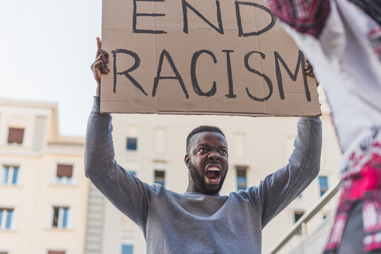 Black man protesting during Black Lives Matter demonstration
