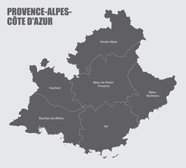 Provence-Alpes-Cote dAzur administrative map - obrazy, fototapety, plakaty