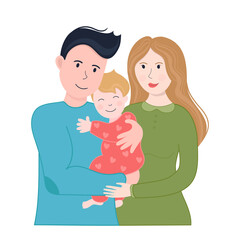 Vector illustration family day. Mother and father with their son in her arms.