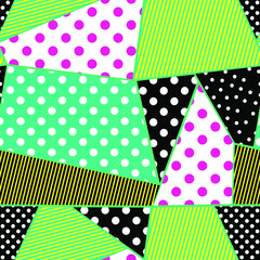 Obraz premium Abstract Hand Drawn Geometric Dots and Stripes Seamless Patchwork Vector Pattern Isolated Background