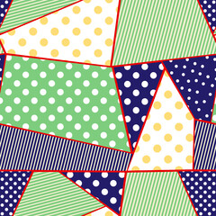 Fototapeta premium Abstract Hand Drawn Geometric Dots and Stripes Seamless Patchwork Vector Pattern Isolated Background