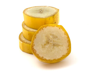 Slices of sliced banana on a white background