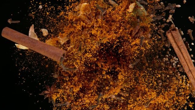 Super Slow Motion Shot of Rotating Various Spices, 1000 fps.