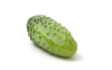 Fresh green cucumber isolated on white background for quick selection.
